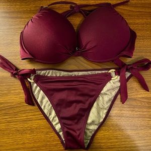 Victoria’s Secret 34DD maroon swim top and bottom